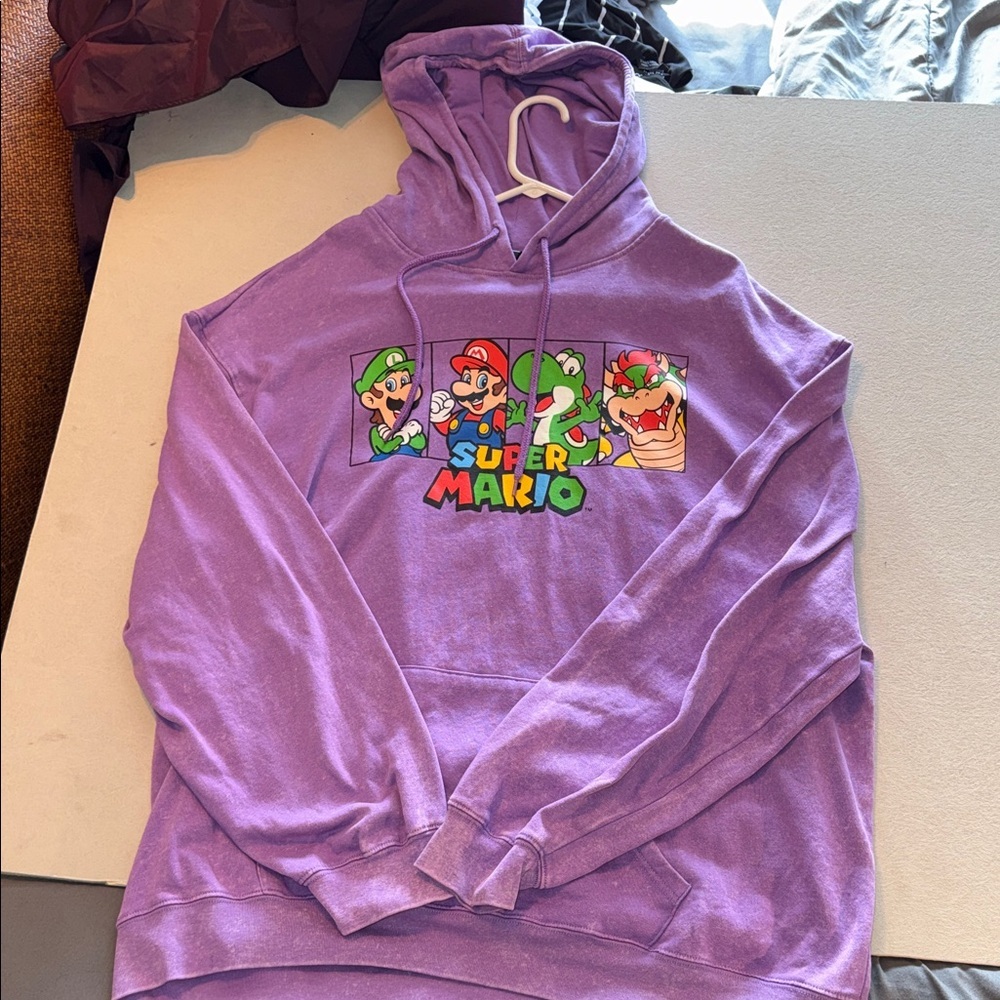 Nintendo Purple Super Mario Crewneck Hoodie with Character Art